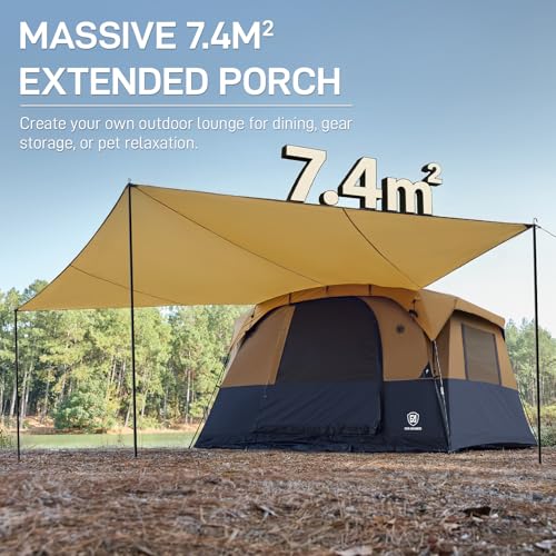 6 Person Camping Tent with Large Vestibule & Blackout Coating - Orange & Black
