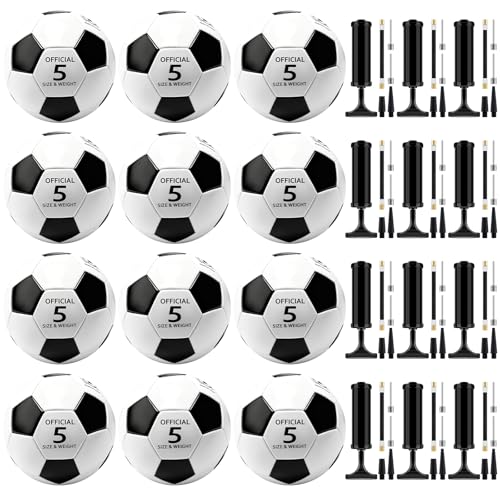 24 Pack Size 5 Soccer Balls with Pumps Bulk Set for Training & Games