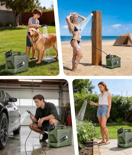 Portable Camping Shower Kit with 5-Gallon Water Jug, Rechargeable 6000mAh Pump & 5-Mode Spray Head