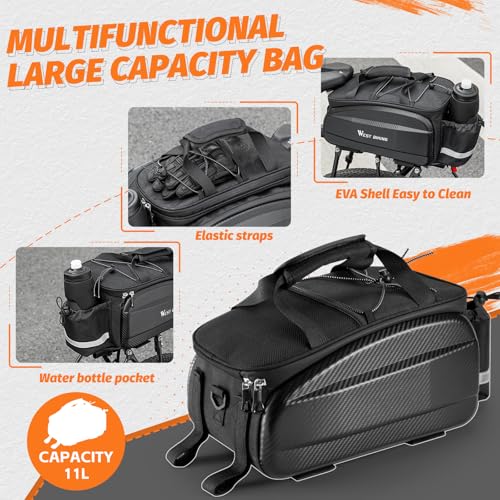 West Biking Waterproof Hard Shell Bike Rear Rack Bag 11L with Rain Cover - Black-2
