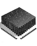 Interlocking Gym Floor Tiles - 6 Black Rubber & EVA Foam Exercise Mats, 24 Sq Ft