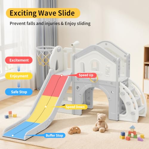 BIERUM 9-in-1 Toddler Slide White Gray Indoor & Outdoor Playset for Ages 1-3