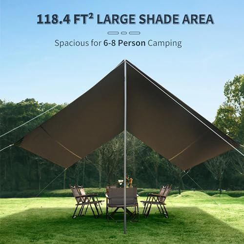 Naturehike 13x9.6ft Waterproof Camping Tarp with Poles - Rain Shelter & Sun Canopy