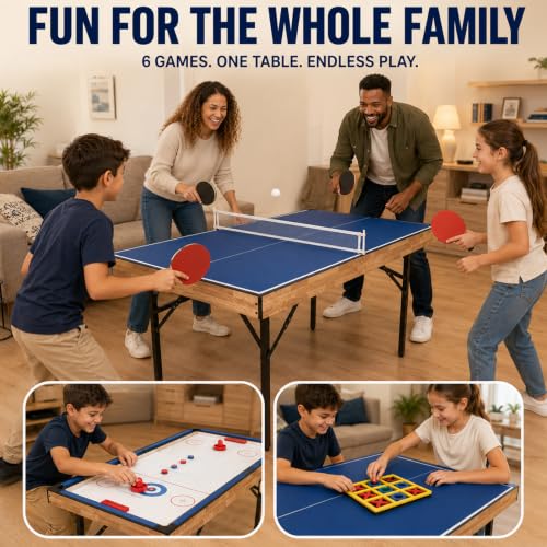 6-in-1 Multi Game Table with Foldable Design - Pool, Air Hockey, Table Tennis & More