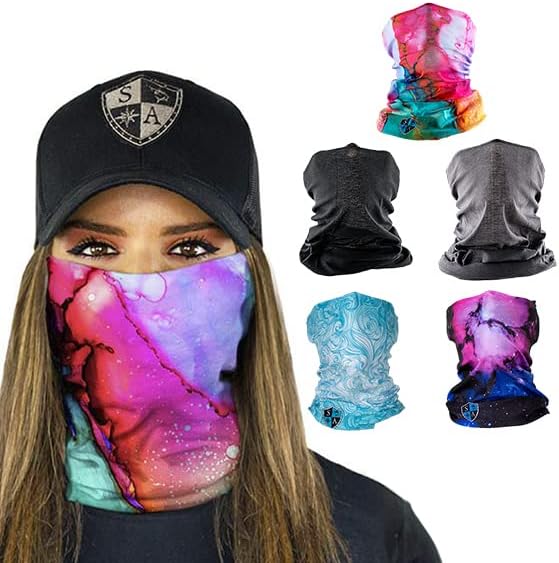 SA Company 5-Pack UV Face Shield - UV 30+ Multipurpose Neck Gaiter Balaclava for Adults | Various Colors