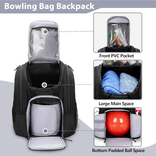 Bowling Ball Backpack with Shoe Compartment and Padded Storage - Fits One Ball
