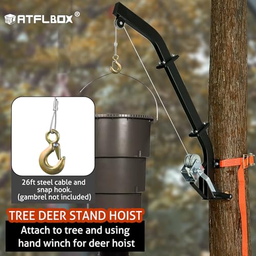 Atflbox Tree-Mounted Game Hoist with Winch & Ratchet Strap — Heavy-Duty Hunting Lifter up to 500 lbs