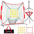 Portable Baseball & Softball Hitting Net Set with Batting Tee, Ball Caddy & Strike Zones