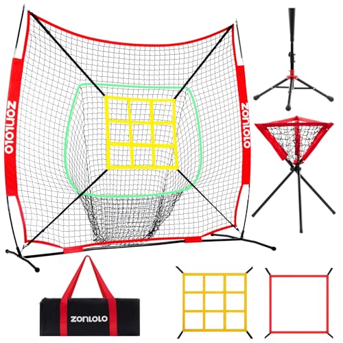 Portable Baseball & Softball Hitting Net Set with Batting Tee, Ball Caddy & Strike Zones