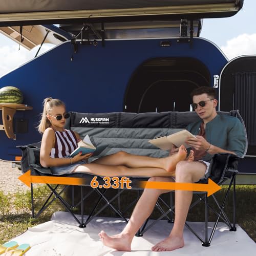 Huskfirm 3-Person Camping Folding Loveseat Chair Black & Grey