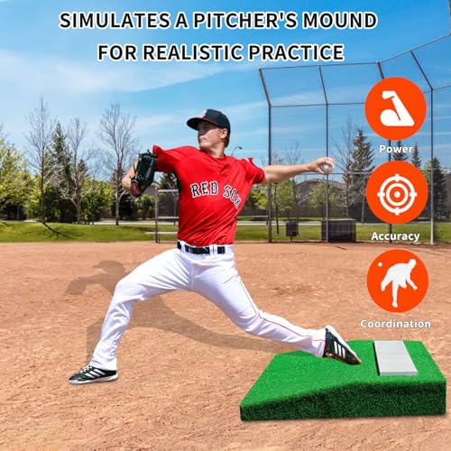 Portable Pitching Mound with Rubber & Turf - 30 x 30 x 4.8 inches for Baseball & Softball Training