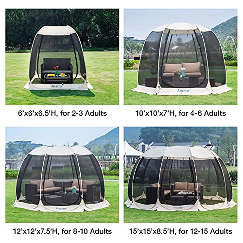 Alvantor 10'x10' Beige Pop Up Screen House Tent with Mosquito Netting & UPF 50+ Sun Protection