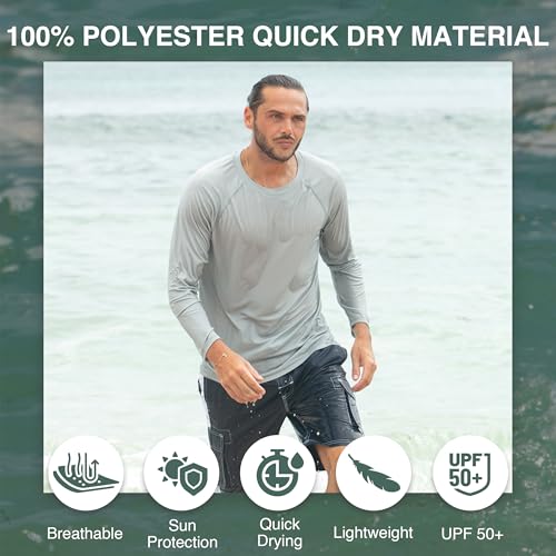 Men's Long Sleeve Swim Shirt - Quick-Dry Rash Guard UPF 50+ XX-Large Gray