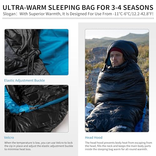 Ultralight Down Sleeping Bag for Camping & Backpacking - Black / Medium