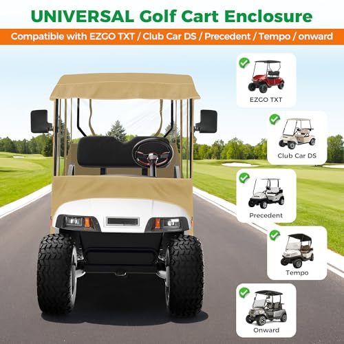10L0L Khaki Waterproof 2-Passenger Golf Cart Enclosure for EZGO & Club Car