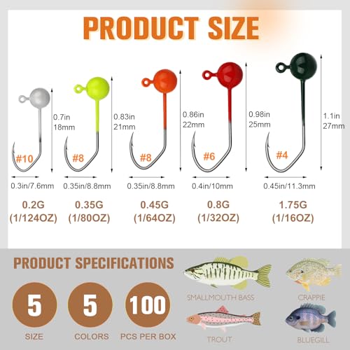 Curved V Hook Fly Tying Jig Heads Kit - 100pcs, 1/16oz