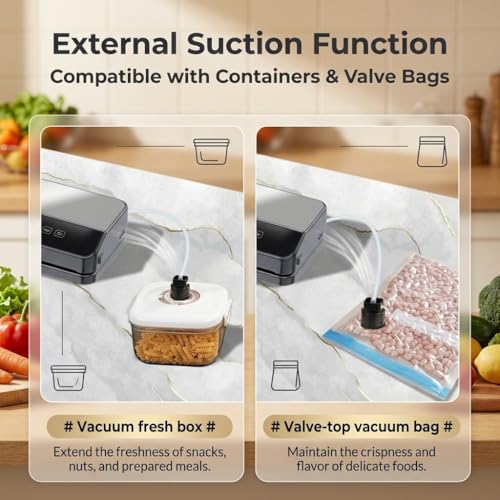 Powerful Vacuum Sealer Machine with UV Sterilization, Adjustable Temps & External Hose