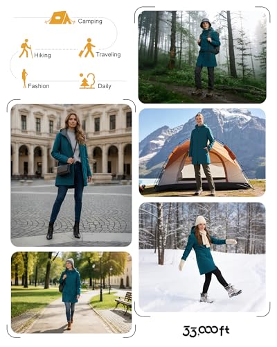 Women's Waterproof Fleece-Lined Softshell Rain Jacket with Hood - 33,000ft, Large Teal