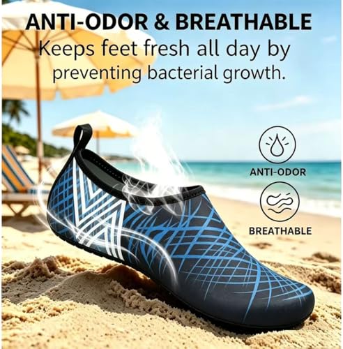 Water Shoes for Women Men Quick-Dry Non-Slip Aqua Socks Blue Chevron 13-14 3X-Wide