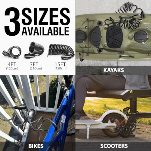 MARQUE Bike Lock with Key - 4 Ft Coiled Cable, Anti-Theft Security Cable for Bicycles, Scooters, Kayaks, Gates