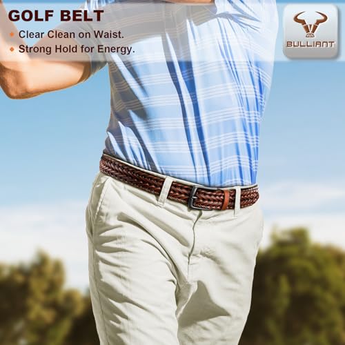 Men's Braided Leather Belt 2 Pack - 1 3/8 Inch Wide, Adjustable Waist, Gift Boxed, Black & Light Brown