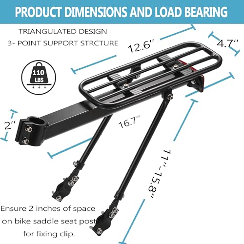 Rear Bike Rack Aluminum Alloy Large Size Reflective Max 110lb Capacity
