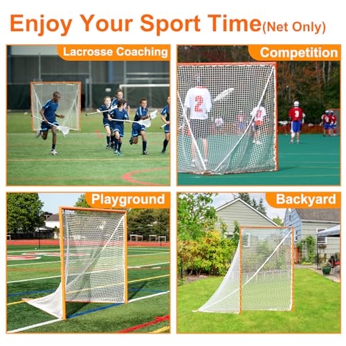6mm Lacrosse Net Replacement for 6x6x7ft Goals with Installation Aid & Lacing Ropes