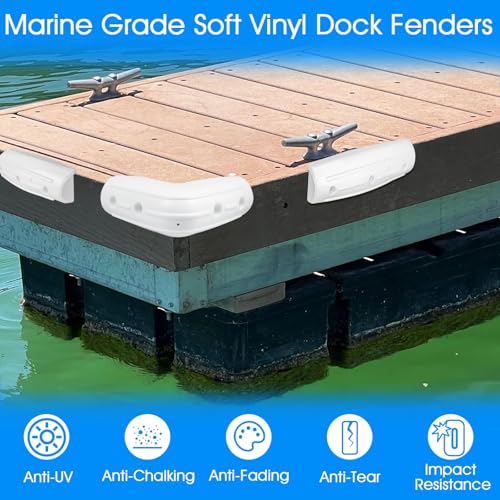 White Boat Dock Bumpers 6 Pack - Soft UV-Resistant Marine Fender for Docking