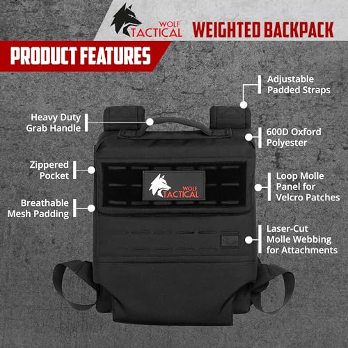 WOLF TACTICAL Men's Weighted Backpack Black for Rucking & Training