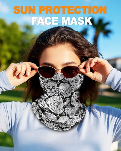 Neck Gaiter Face Cover Mask with Skull Design - One Size, Pack of 4