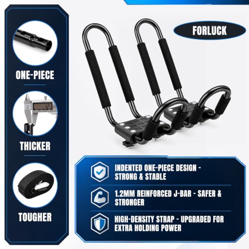 Forluck Kayak Roof Rack J-Bar Carrier Set - Black, 2 Pairs, Holds 2 Kayaks