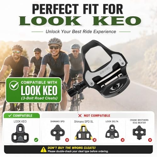 Black Look KEO Compatible Road Bike Pedals Clipless Set for Beginners