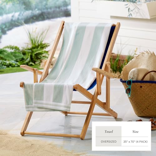 4 Pack Oversized Cotton Beach Towels - 35x70 Seafoam Cabana Stripe Set