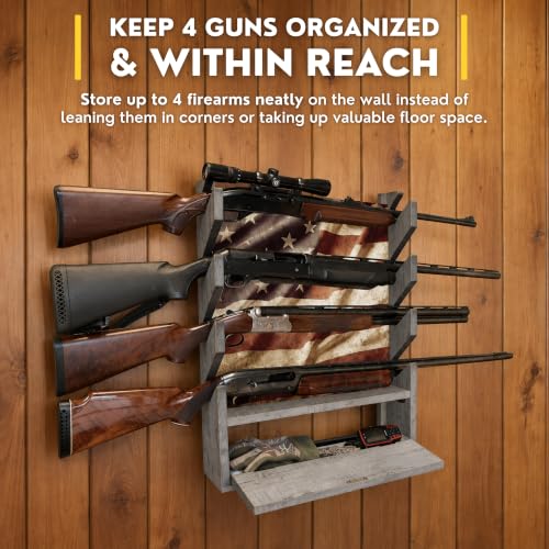 Barn Wood Red White Blue Wall Gun Rack - Space-Saving Storage for Firearms