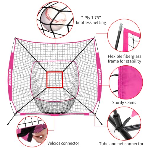 Purple 7x7ft Baseball Practice Net with Batting Tee & Strike Zone - Easy Setup