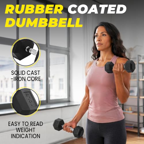 Hulkfit 100lb Rubber Coated Hex Dumbbell Set - Home Gym Weights for Full-Body Training