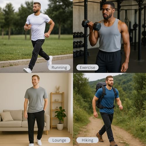 Men's Athletic Track Pants 3 Pack - Open Bottom Sweatpants, X-Large Black White & Navy