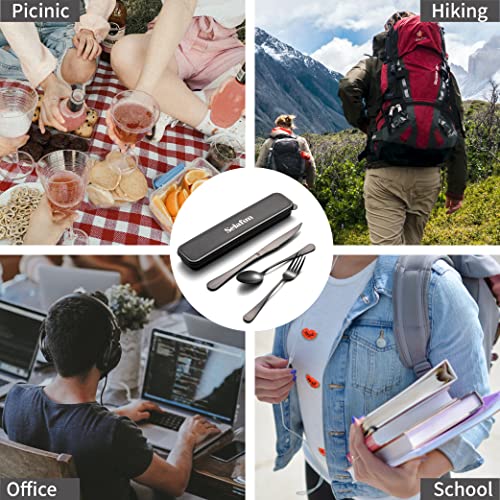 Portable Stainless Steel Travel Utensil Set with Case - 4 Pieces, Matte Black