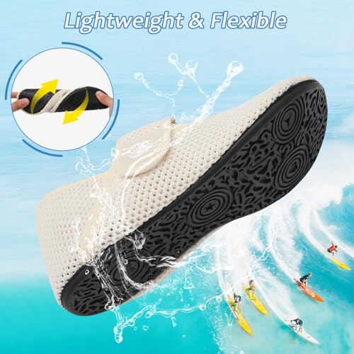 Water Shoes for Women Men Barefoot Beach Swim Aqua Socks - Mesh Beige, Size 8-9 Women / 6.5-7.5 Men