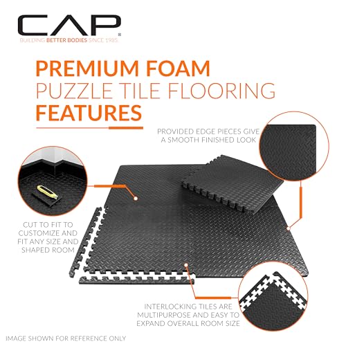 Diamond Black 24-Inch Interlocking EVA Foam Puzzle Gym Floor Tiles - 18 Pack