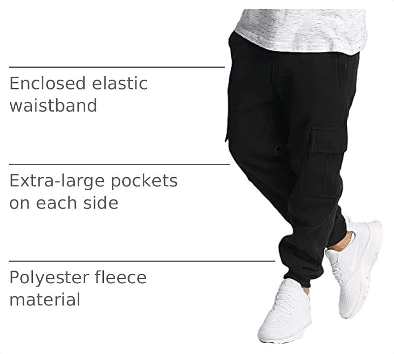 Southpole Men’s Basic Active Cargo Jogger Pants - Fleece & Tech Nylon, Black, Large