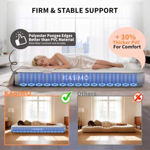 KASIMO Twin Air Mattress with Built-In Battery Pump - 10" Thick, Soft Suede Fabric