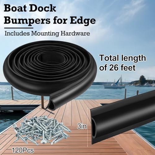 26ft Black Boat Dock Bumpers with Mounting Screws - Piling & Pier Rub Rail Guard