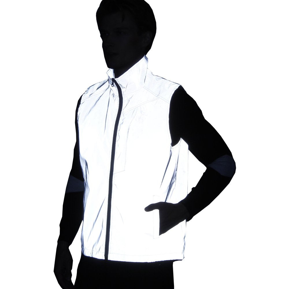 LZLRUN Men Women Reflective Vest Jacket Casual Hiphop Windbreaker Night Sporting Coat Hooded Fluorescent Clothing (XXL)