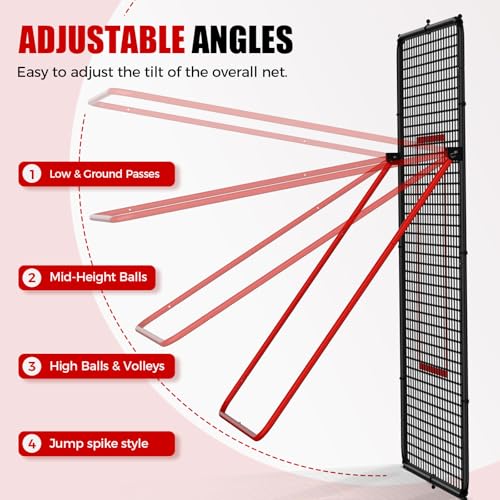 Red Volleyball Rebounder Net - Portable 7x4 ft Training Equipment for Spike & Smash - 5 Rebound Angles