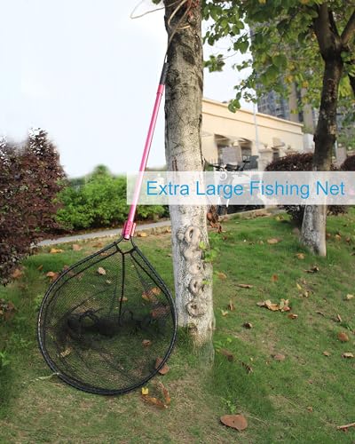Facikono Red Heavy Duty Telescoping Fishing Net with Soft Baits, 72-94in