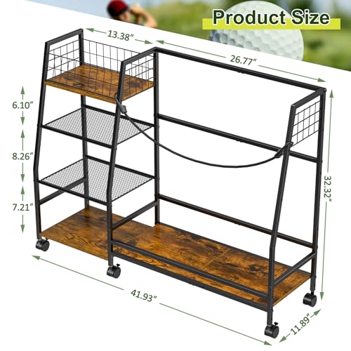 DAOUTIME Golf Bag Storage Rack for Garage | Holds 2 Bags with Wheels & Accessories