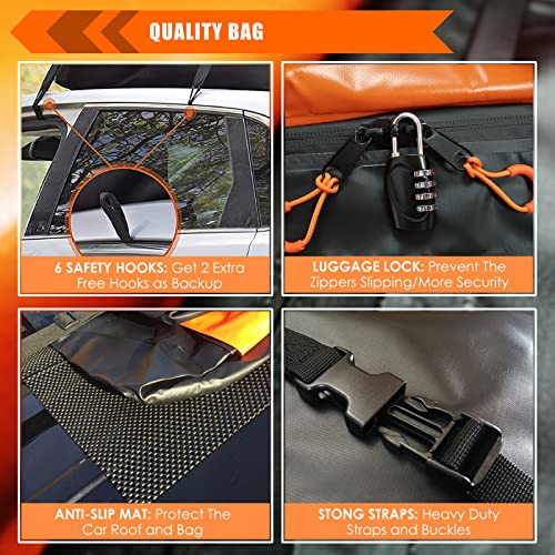 Car Roof Bag Waterproof Rooftop Cargo Carrier 15 Cubic Feet - Universal Fit