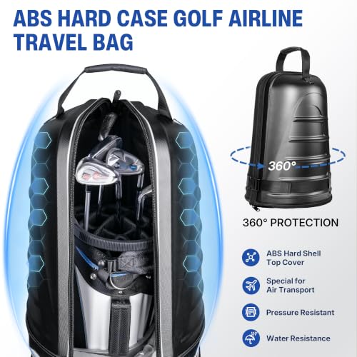LuckByte Black Golf Travel Bag with Hard Shell, TSA Lock & Wheels