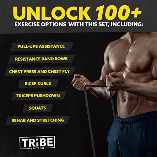 Black Tribe Lifting Resistance Bands Set with Handles & Door Anchor - 5 Levels for Workout